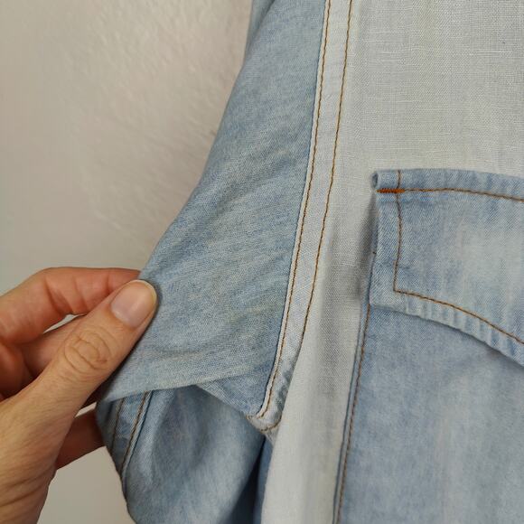 Isabel Marant Etoile Denim Shirt Womens 38 US 6 Light Blue Checker Linen Blend - Picture 4 of 10